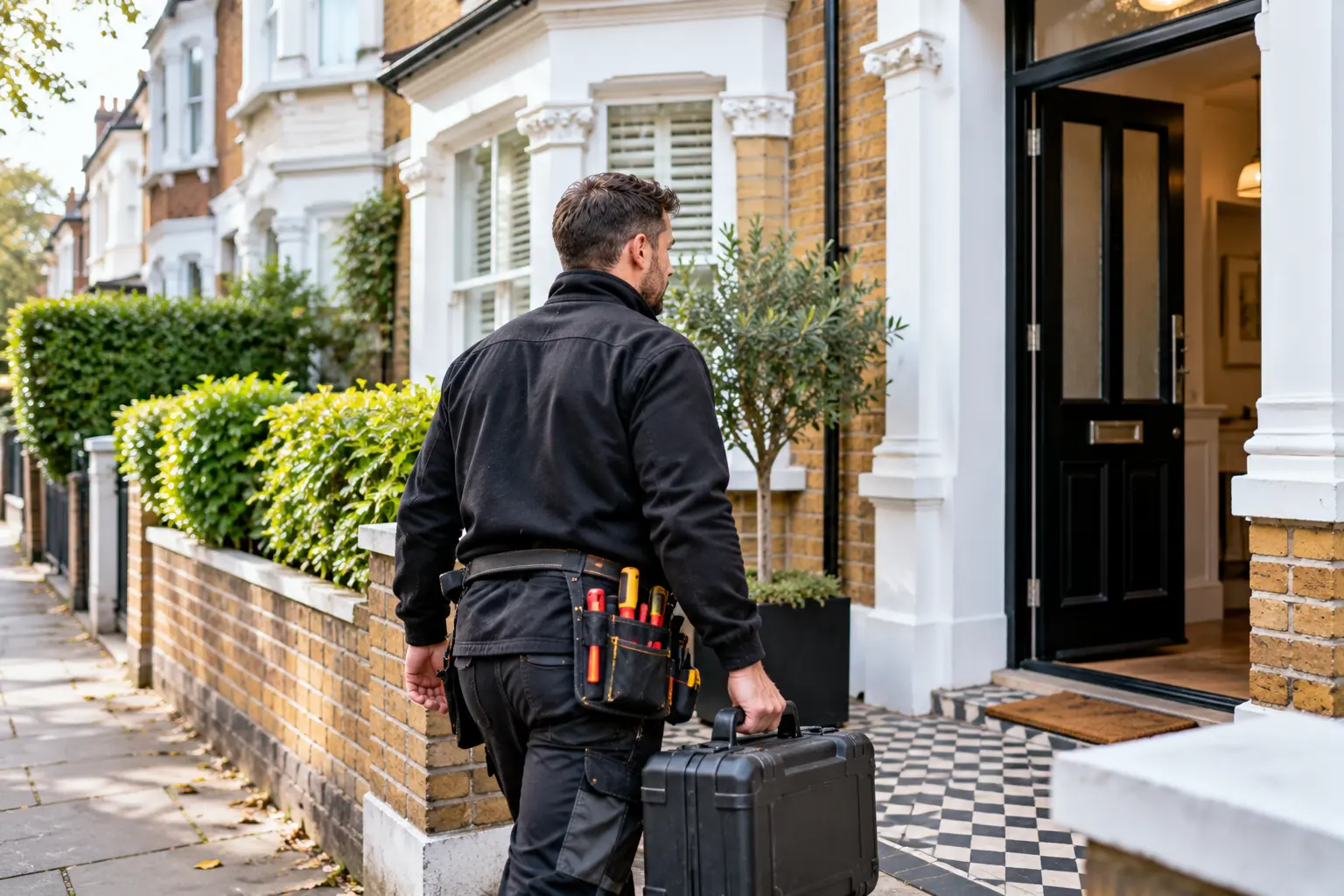 Electrician arriving for an emergency electrical call-out in Ealing